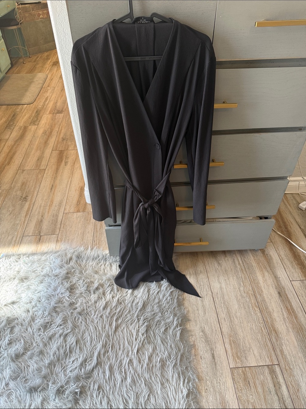 MM Lafleur Black Long-Sleeve Wrap Dress with Tie Waist